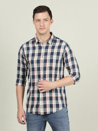 Navy Checked Full Sleeve Casual 100% Cotton Shirt
