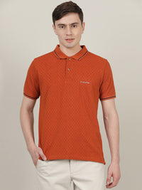 Brown Printed Casual Polo T-Shirt