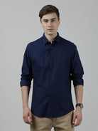 Casual Navy Full Sleeve Comfort Fit Solid Shirt with Collar for Men