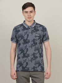 Casual Printed Blue Polo T-Shirt