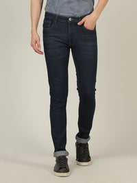 Dark Blue Solid Mid Rise Slim Tapered Casual Jean