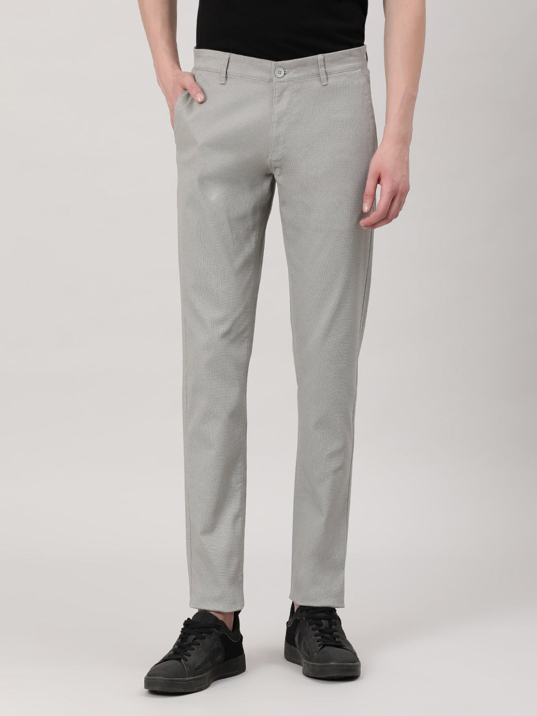 Casual Trim Fit Printed Silver Grey Trousers for Men