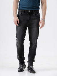 Crocodile Men's Black Cotton Blend Comfort Fit Jeans - Full Length Mid Rise Waist