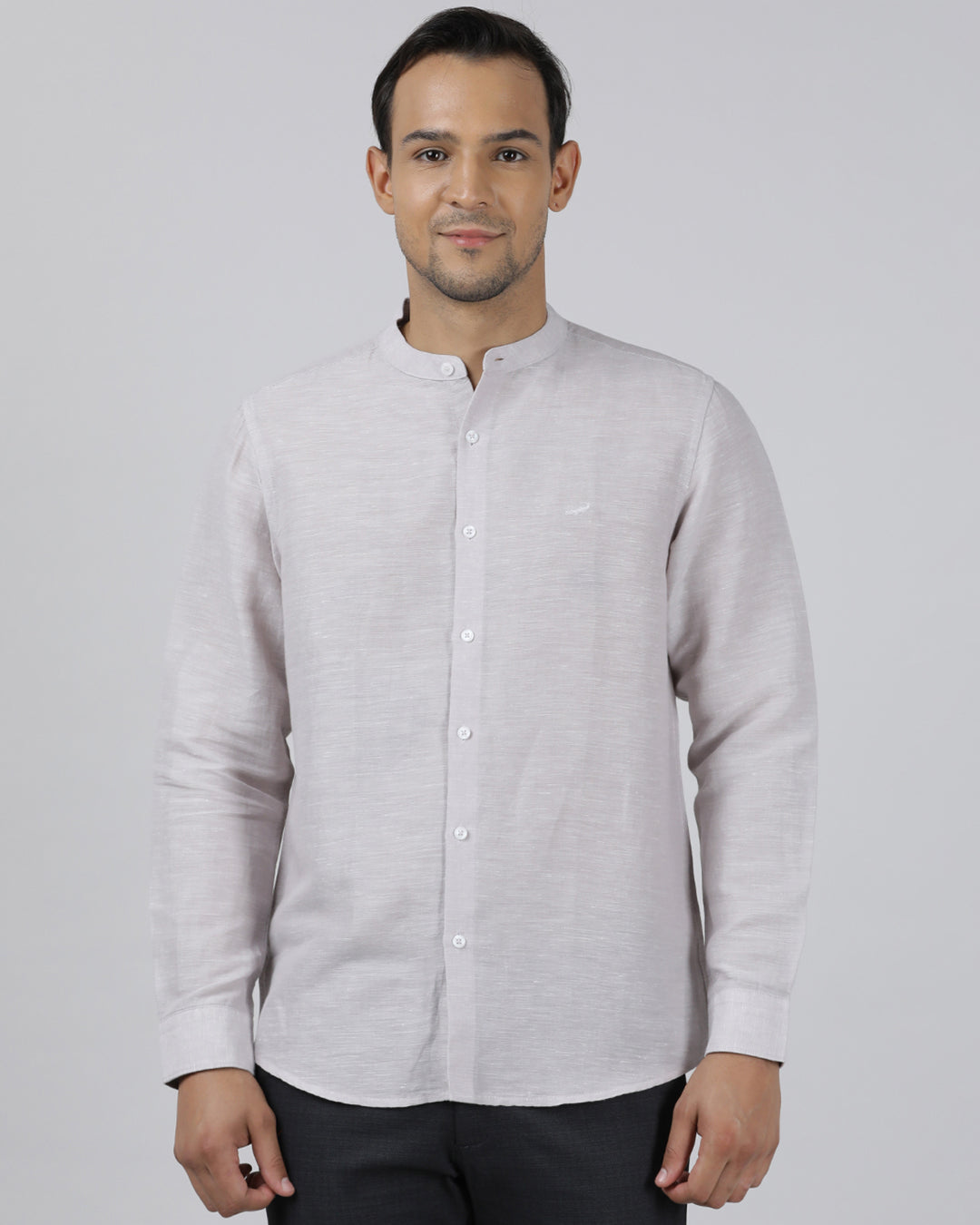 Casual Grey Full Sleeve Regular Fit Solid Shirt with Collar for Men