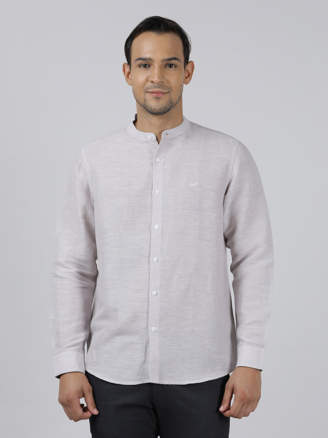 Casual Grey Full Sleeve Regular Fit Solid Shirt with Collar for Men