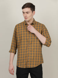 Brown Full Sleeve Checked Casual 100% Cotton Shirt