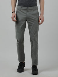 Military Green Solid Slim Fit Casual Trouser