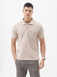 Men's Slim Fit Solid Polo T-Shirts Beige