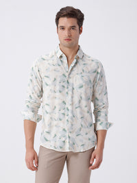 Abstract Leaf Print Linen Shirt
