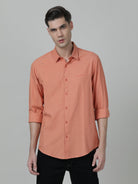 Casual Solid Comfort Fit Full Sleeve Peach Shirt with Collar