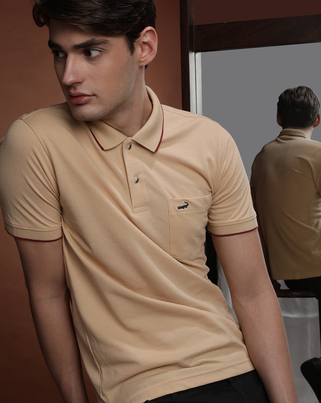 Men's Solid Polo Half Sleeve Slim Fit Cotton T-Shirt - Oat Milk