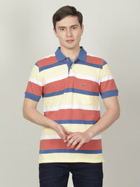 Bright Cobalt Blue Striped Polo T-Shirt
