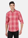 Man wearing a red checked full sleeve 100% cotton red shirt on a light gray background