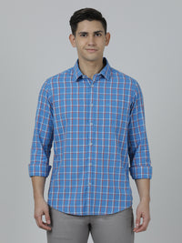 Blue Casual Checked Full Sleeve 100% Cotton Shirt