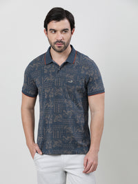 Blue Casual Printed Polo T-Shirt