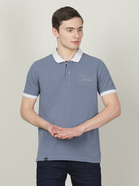 Blue Grey Solid Polo T-Shirt