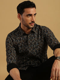 Brown Printed Casual Full Sleeve 100% Cotton Shirt