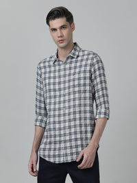 Checked Full Sleeve 100% Cotton Navy Casual Shirt