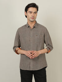 Casual Brown Checked Full Sleeve 100% Cotton Shirt