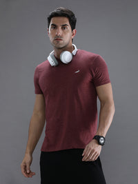 Maroon Melange Casual Solid T-Shirt