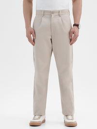 Men Beige Comfort Fit Solid Trouser