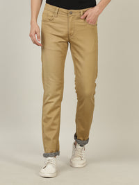 Khaki Brown Solid Mid Rise Slim Fit Jean