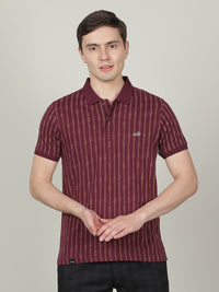 Wine Red Printed Casual Polo T-Shirt