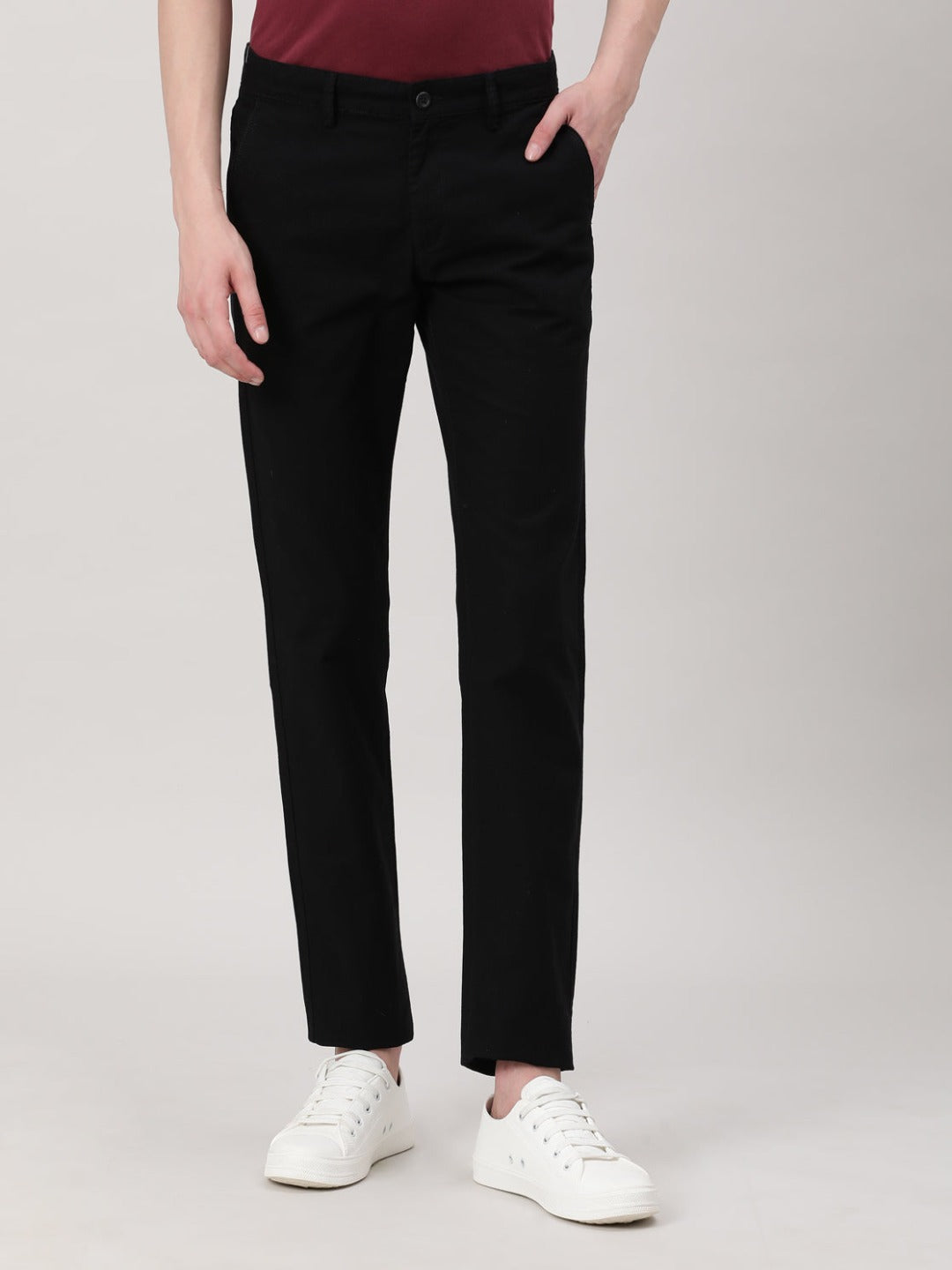 Casual Trousers Slim Fit Solid Black for Men