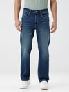 Straight Fit Blue Denim Jeans With Natural Fade Wash And Classic Five-Pocket Design