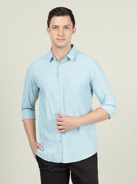 Printed Blue Full Sleeve 100% Cotton Casual Shirt