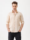 Crocodile Men's Pure Linen Solid Comfort Fit Beige Shirt with Full Sleeve