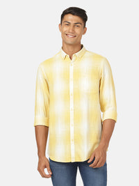 Yellow Checked Full Sleeve Casual 100% Cotton Shirt
