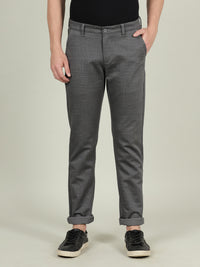Printed Grey Slim Fit Casual Trouser