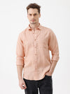 Crocodile Men's Pure Linen Solid Comfort Fit Pink Shirt with Full Sleeve