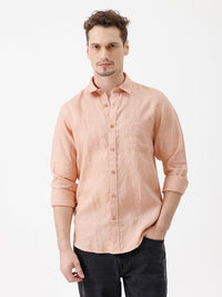 Crocodile Men's Pure Linen Solid Comfort Fit Pink Shirt with Full Sleeve