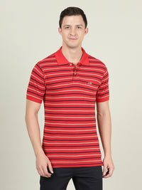 Red Striped Casual Polo T-Shirt