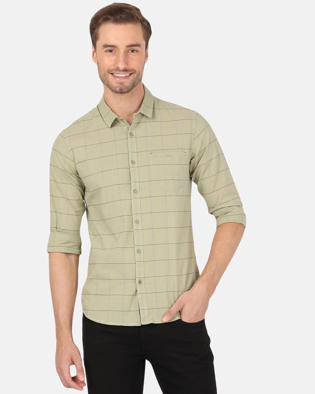 Crocodile Casual Full Sleeve Slim Fit Green Shirt for Men