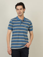 Crocodile Men Atlantic Blue Stripe Polo T-Shirt