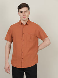 Copper Brown Solid Half Sleeve Linen Shirt