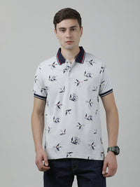 Light Grey Printed Casual Polo T-Shirt
