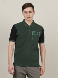 Green Colourblocked Casual Polo T-Shirt