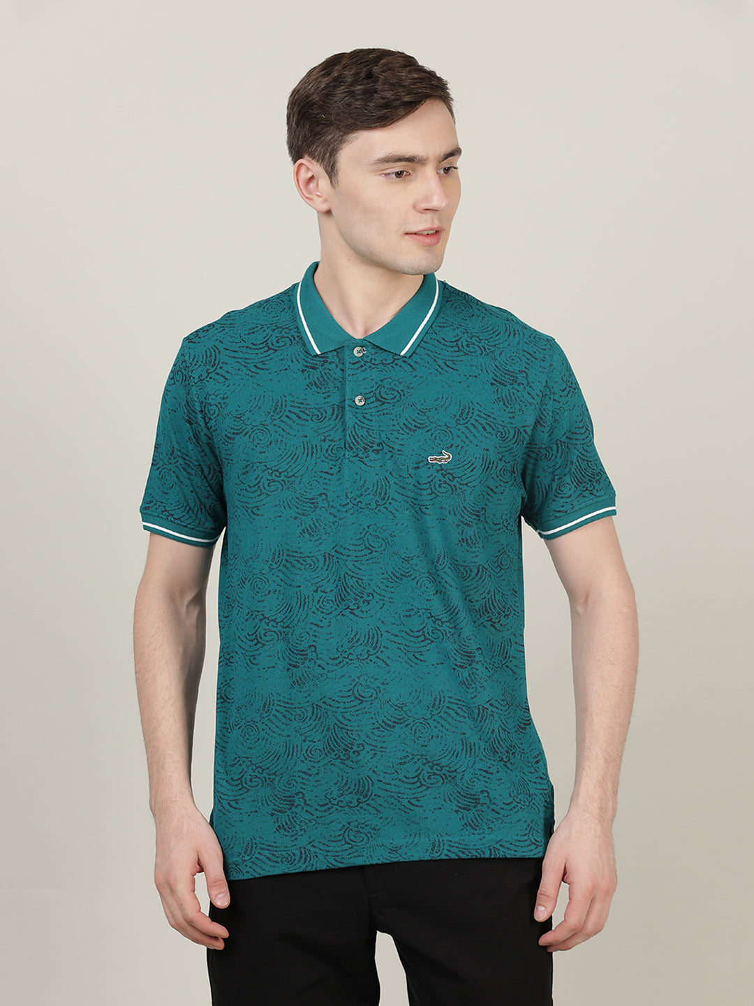 Crocodile Men Teal Casual T-Shirt