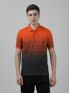 Casual Orange T-Shirt Half Sleeve Slim Fit Jersey Engineering Stripe with Collar for Men