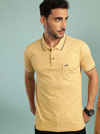 Wheat Brown Printed Polo T-Shirt
