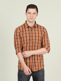 Checked Full Sleeve 100% Cotton Brown Shirt