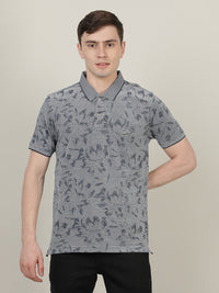 Light Blue Printed Casual Polo T-Shirt
