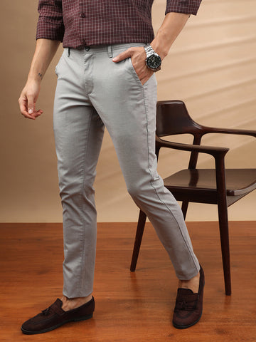 Textured Cotton Blend Stretch Trouser Grey