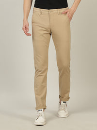 Light Khaki Solid Slim Fit Casual Trouser
