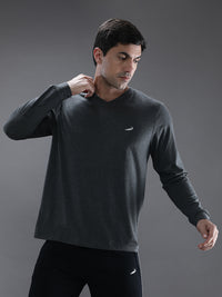 Charcoal Melange Grey Solid T-Shirt