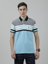 Light Blue Striped Casual Polo T-Shirt